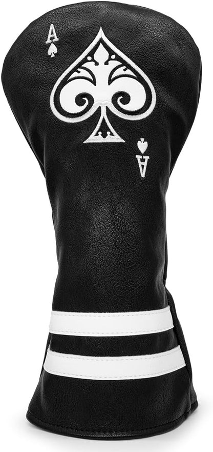 Black Golf Ace of Spade Golf Club Cover for Golf Clubs - Hybrid Headcover Golf Driver Headcover 3 Wood Head Cover (Rotatable 2 3 4 5 6 Ut Head Cover) Putter Headcover
