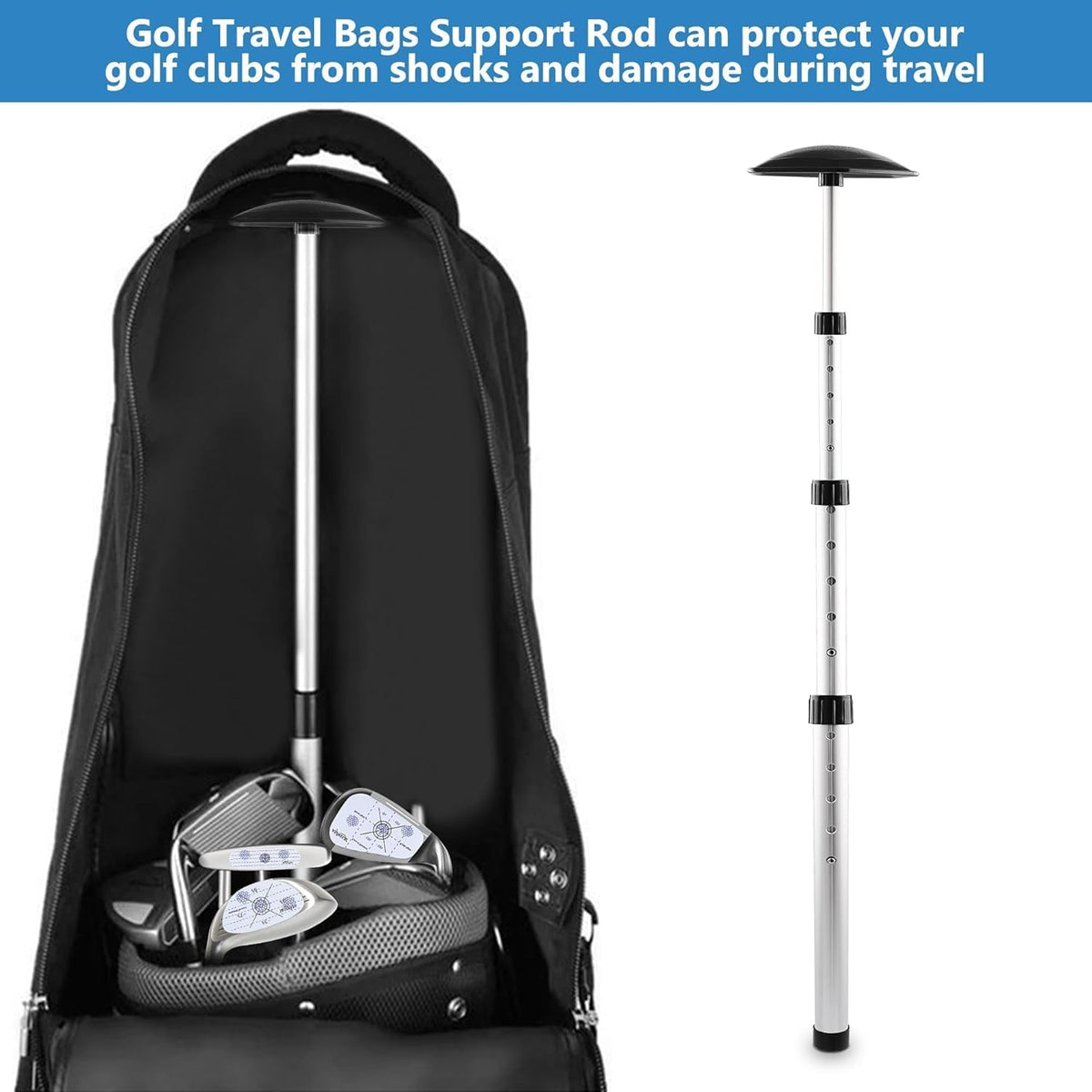 Golf Travel Bag Support Pole - Anti-Impact Golf Club Protector Support Golf Travel Bag Cover and Aluminum Alloy Golf Rod Stick to Protect Golf Clubs