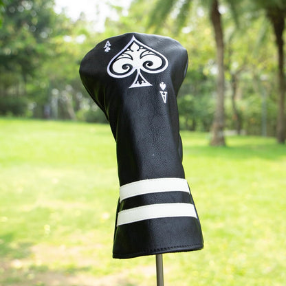 Black Golf Ace of Spade Golf Club Cover for Golf Clubs - Hybrid Headcover Golf Driver Headcover 3 Wood Head Cover (Rotatable 2 3 4 5 6 Ut Head Cover) Putter Headcover