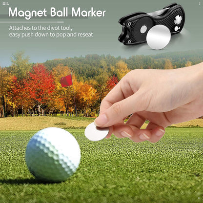 6 Packs Golf Repair Tool Stainless Steel Foldable Golf Divot Tool Magnetic Button Ball Marker