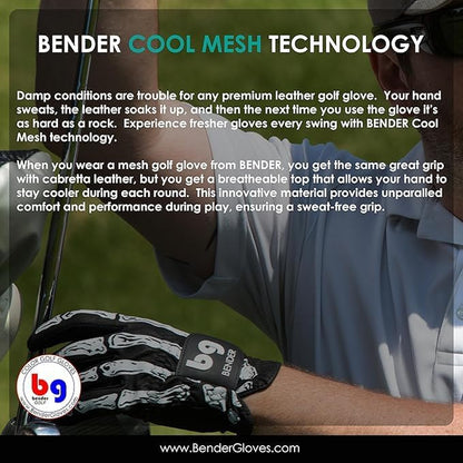 Bender - Mens Golf Glove, Durable Mesh Golf Gloves, Unique Golf Gloves - Right-Hand Glove (Worn on the Right Hand/For Left-Handed Golfers)